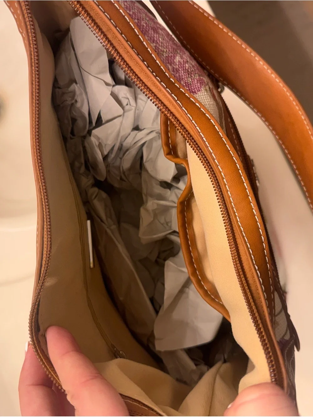 Gianni Bini Floral Canvas Shoulder Bag in Brown and Pink